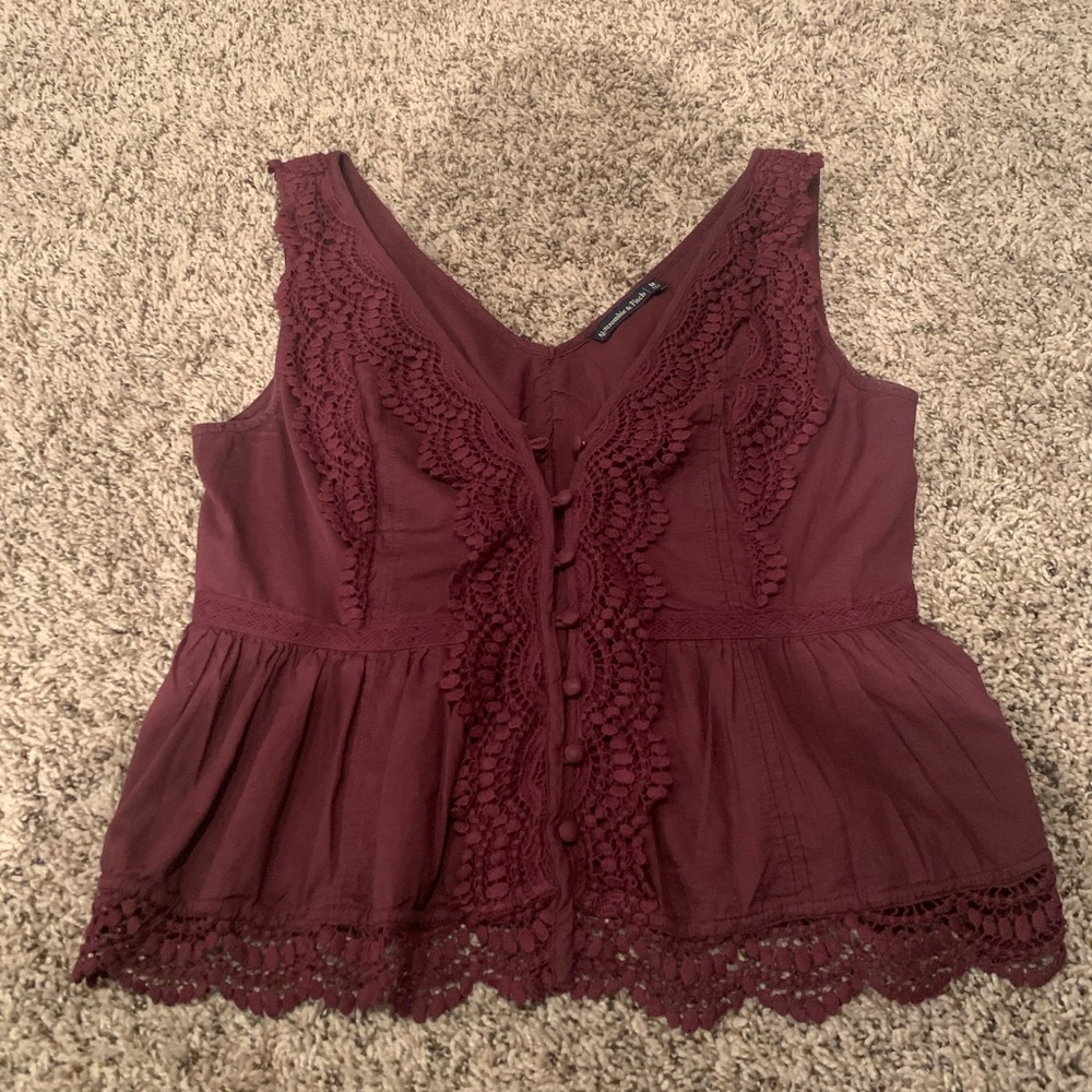 Abercrombie Burgundy Eyelet Lace Button Down Top